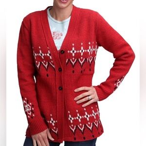 PLUS Green 3 Made in the USA Red Black & White Abstract Winter Sweater Cardigan